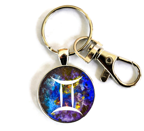 Gemini Zodiac Sign Women's Purse Charm Keychain Handmade Keyrings for Women