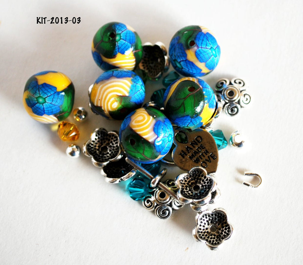 Bead Kits for Bracelets Blue Flower Beads with Swarovski Crystals