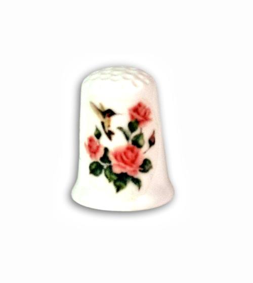 Hummingbird on Rose Bush Handmade Collectible Thimbles