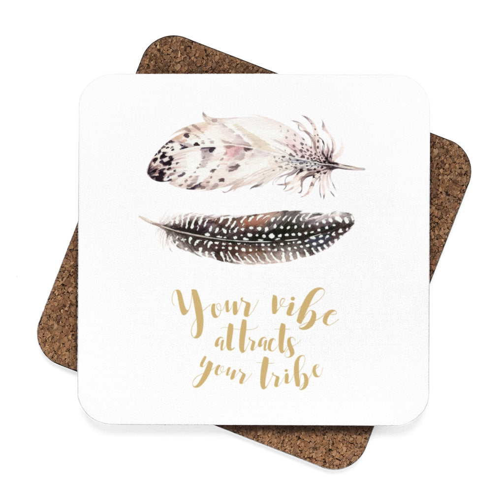 BoHo Feather Your Vibe Hardboard Drink Coasters Set of 4