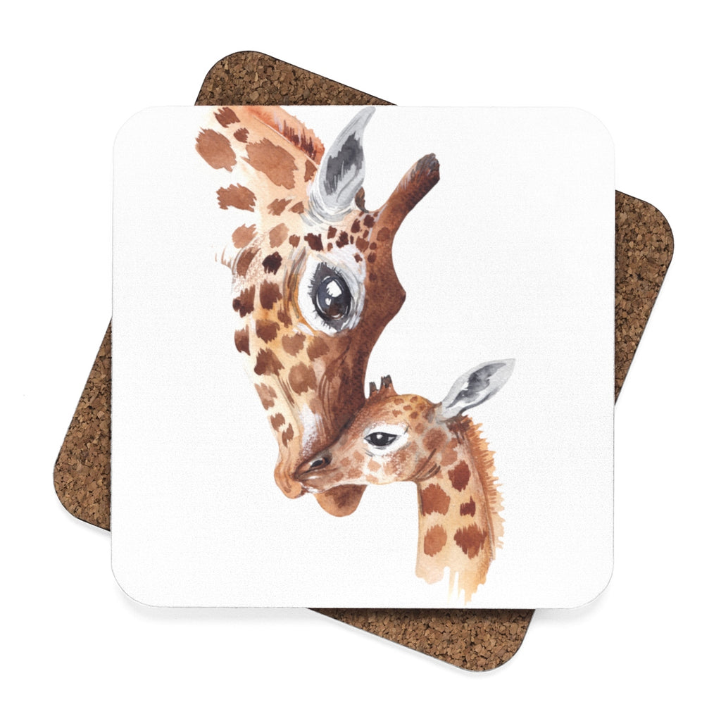 Giraffe Mother and Child Square Hardboard Coaster Set - 4pcs