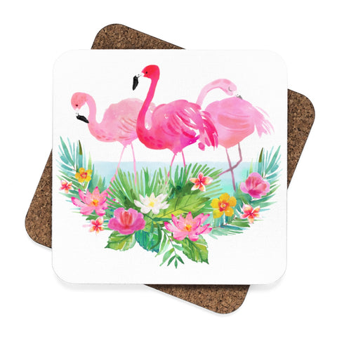Tropical Pink Flamingo Hardboard Coaster Set of 4 Beach Home Decor