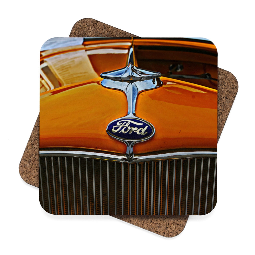 32 Ford Square Hardboard Coaster Set - 4pcs, Ford Hot Rod Drink Coasters