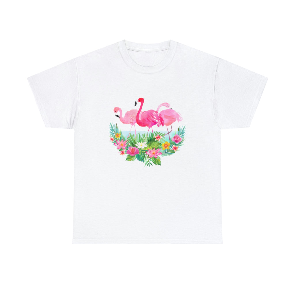 Tropical Pink Flamingo Florida T-Shirt Unisex Heavy Cotton Tee