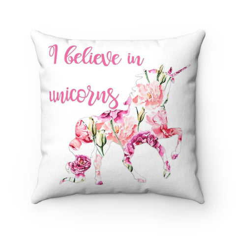 I Believe in Unicorns Decorative Floral Throw Pillows, Home Decor Girls Bedroom