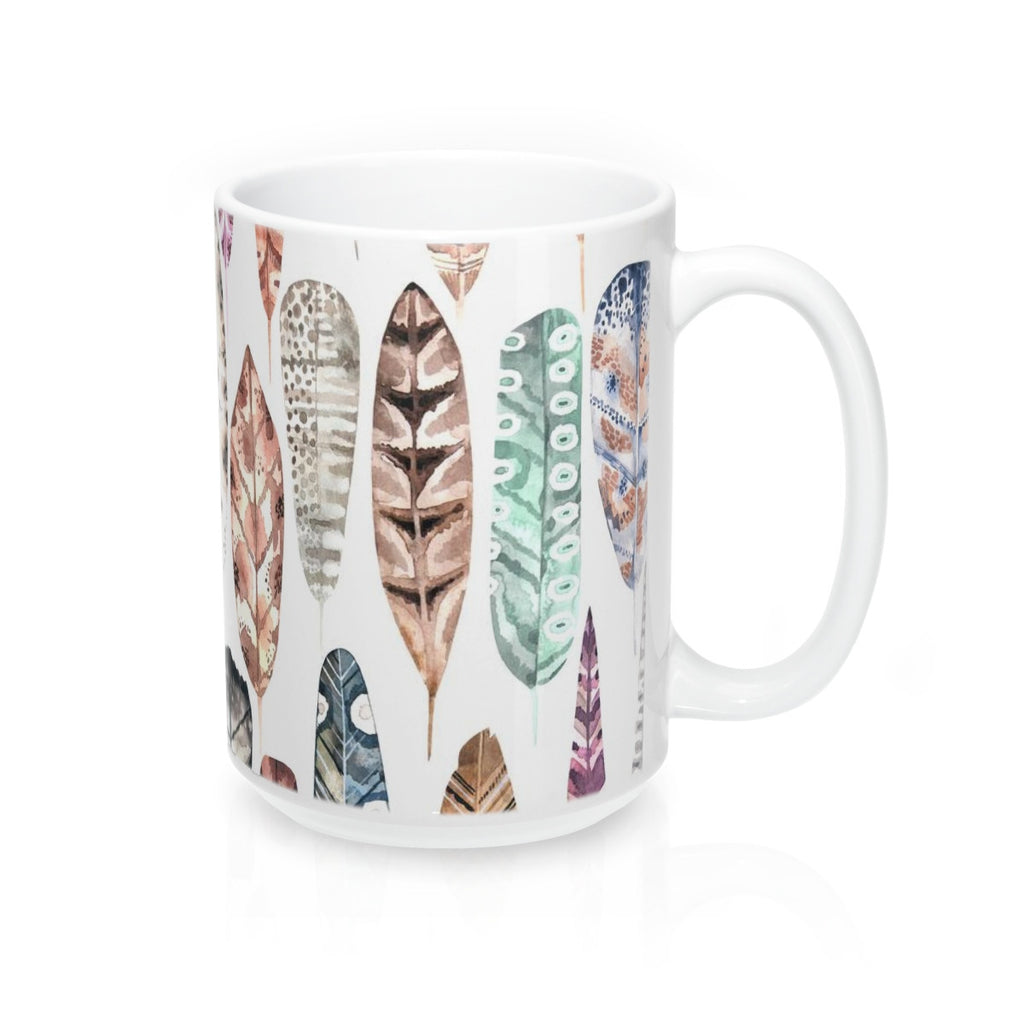 Boho EarthTone Feather Coffee Mug 15oz