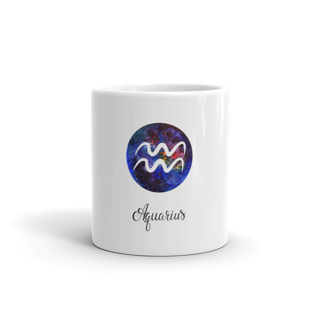 Aquarius Zodiac Symbol Coffee Mug for Women White Glossy