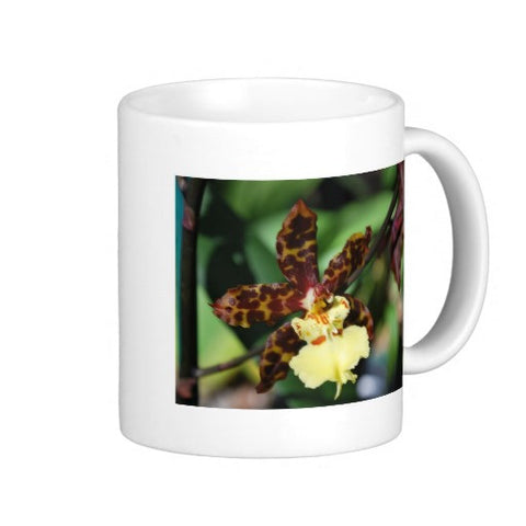 Brown and Yellow Orchid Coffee Mug, Flower Mug